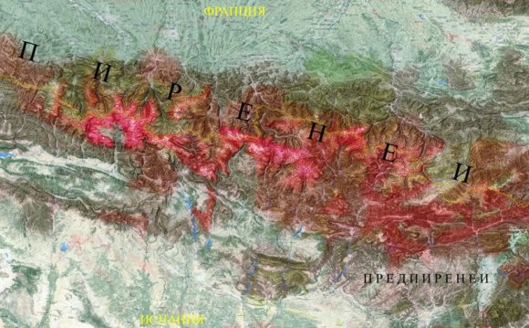 Горы Пиренеи на карте
